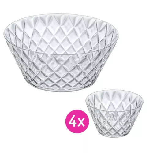 Koziol Crystal Salatschüssel 3,5 Liter mit 4 Schüsseln