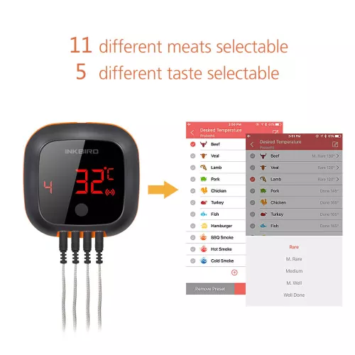 Inkbird BBQ Thermometer Inkbird IBT-4XS Thermometer mit LCD und Bluetooth (IBT-4XC)