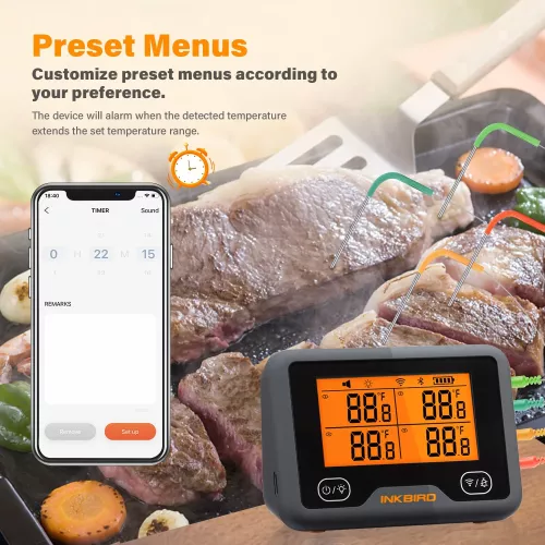 Inkbird BBQ Thermometer Inkbird IBBQ-4BW Thermometer mit LCD WiFi BT (IBBQ-4BW)