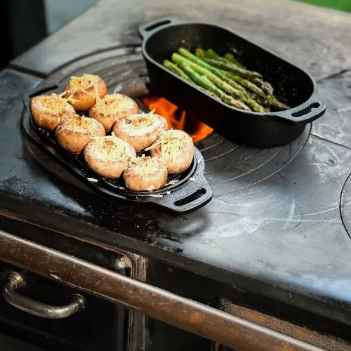 Valhal Outdoor Valhal Dutch Oven Schmortopf aus Gusseisen mit Grilldeckel, oval, 2 Liter (VH2L)