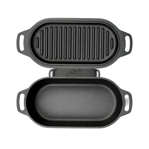 Valhal Outdoor Valhal Dutch Oven Schmortopf aus Gusseisen mit Grilldeckel, oval, 2 Liter (VH2L)