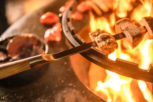 Geschmiedet Geschmiedeter Churrasco-Olivenspieß V-Form 50 cm (OLSkewV50)