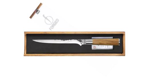 Geschmiedet Geschmiedetes Fischfiletiermesser aus Olivenholz (OliveVisFileer)